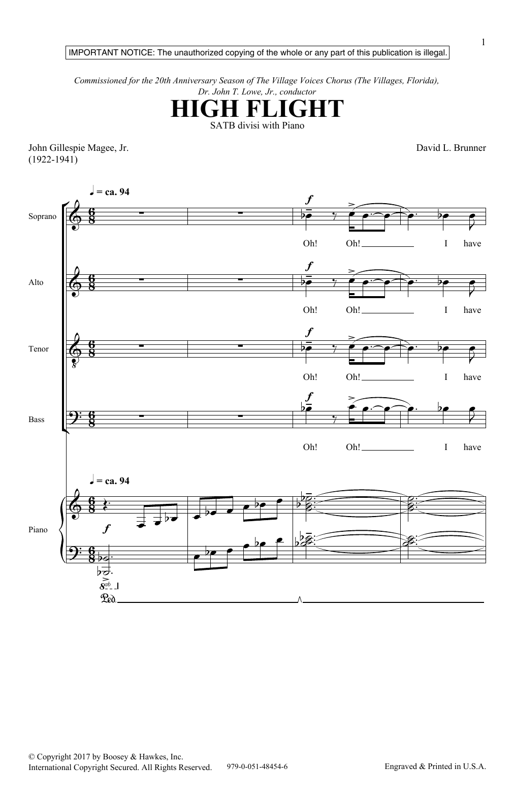 David Brunner High Flight Sheet Music Notes & Chords for SATB - Download or Print PDF