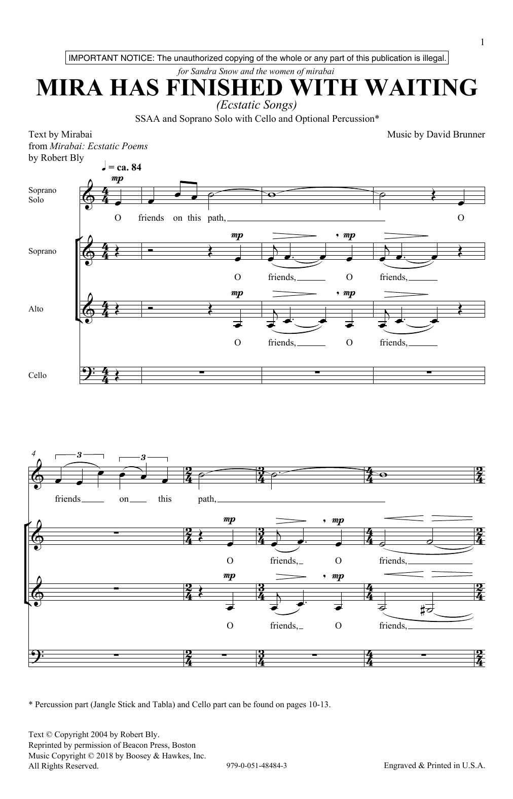 David Brunner Mira Has Finished With Waiting Sheet Music Notes & Chords for SSA - Download or Print PDF