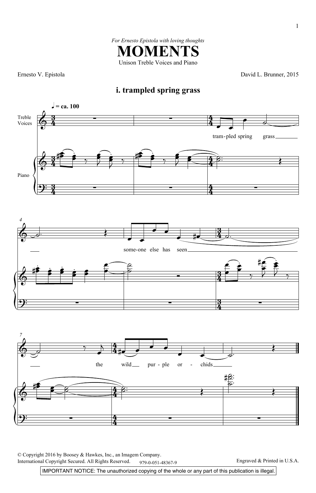 David Brunner Moments Sheet Music Notes & Chords for Unison Choral - Download or Print PDF