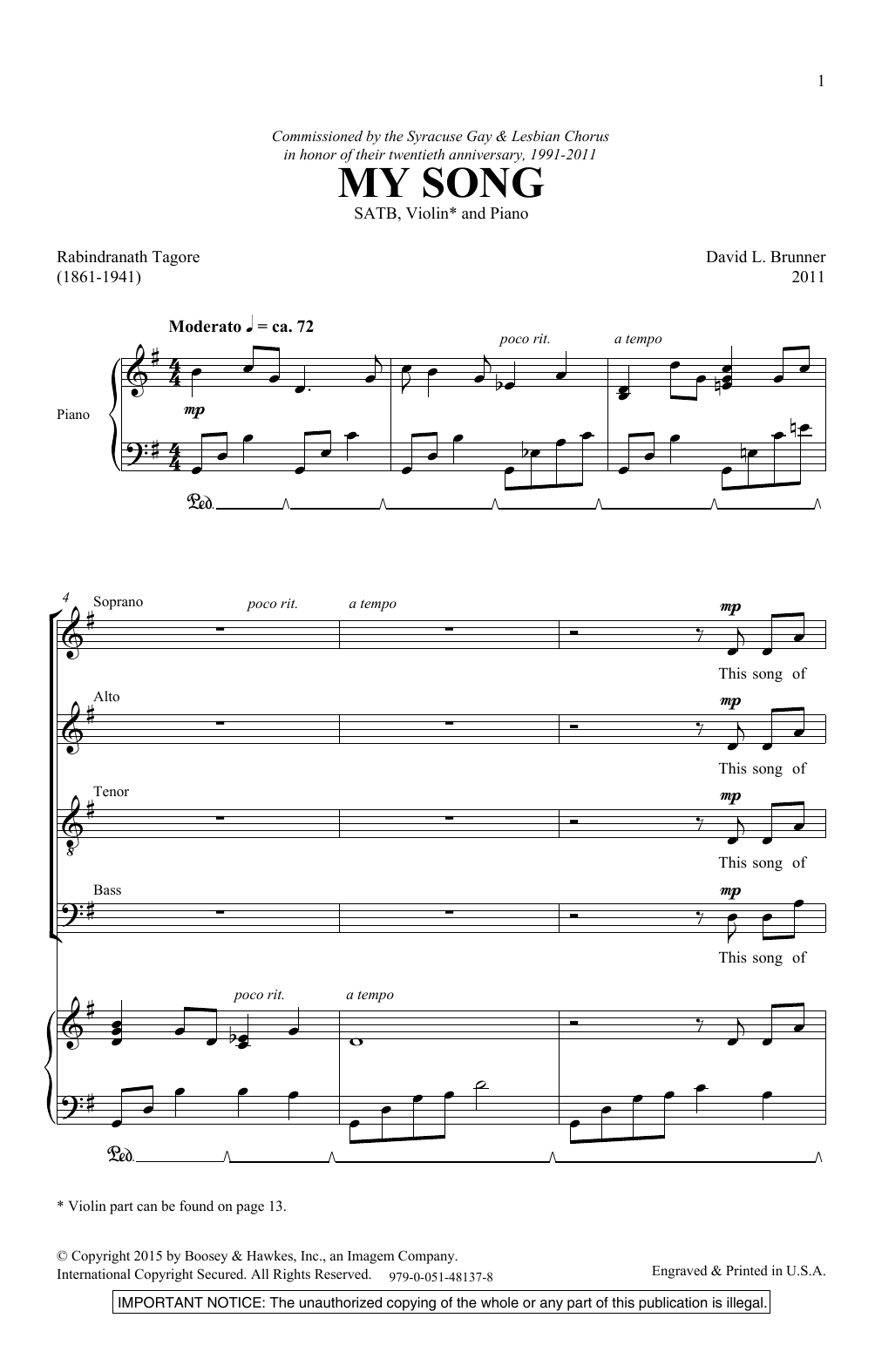 David Brunner My Song Sheet Music Notes & Chords for SATB Choir - Download or Print PDF