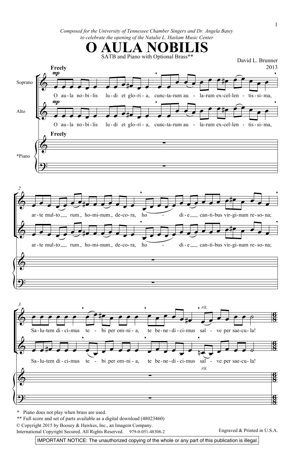 David Brunner O Aula Nobilis Sheet Music Notes & Chords for SATB Choir - Download or Print PDF
