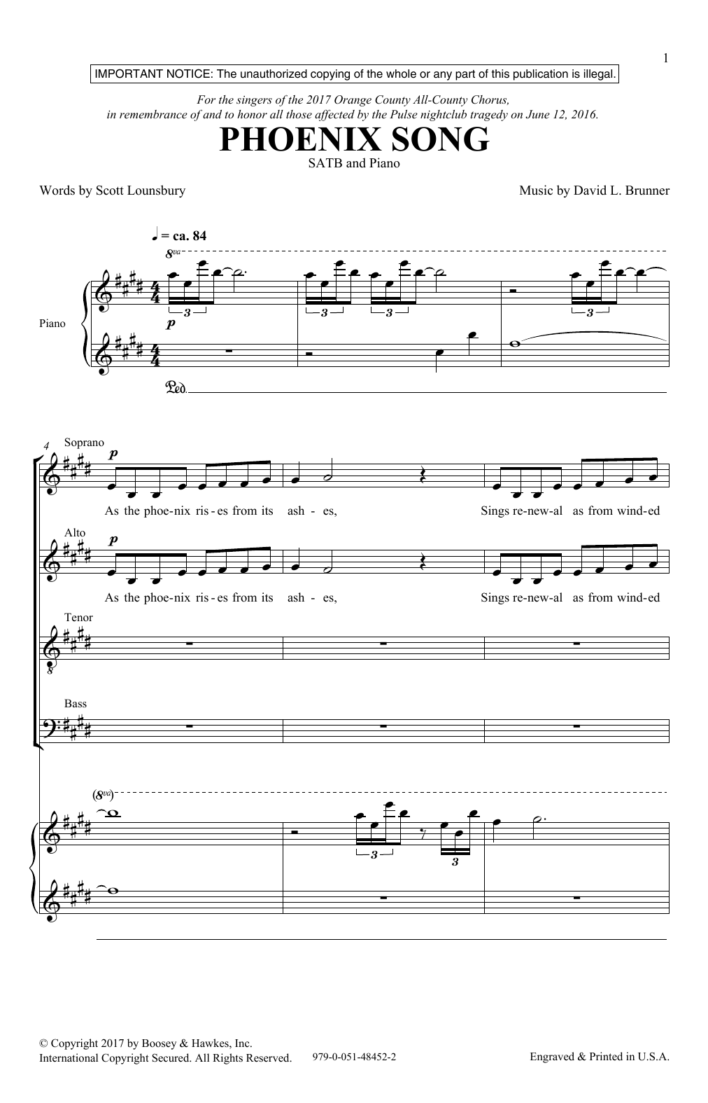 David Brunner Phoenix Song Sheet Music Notes & Chords for SATB - Download or Print PDF