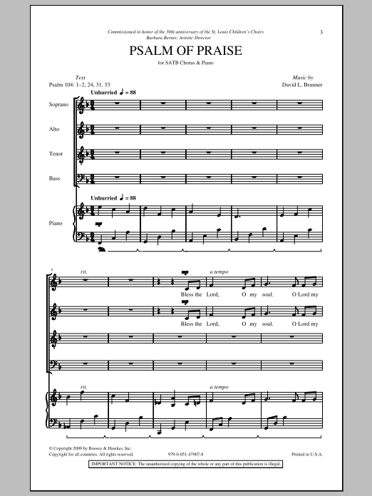 David Brunner Psalm Of Praise Sheet Music Notes & Chords for SATB - Download or Print PDF