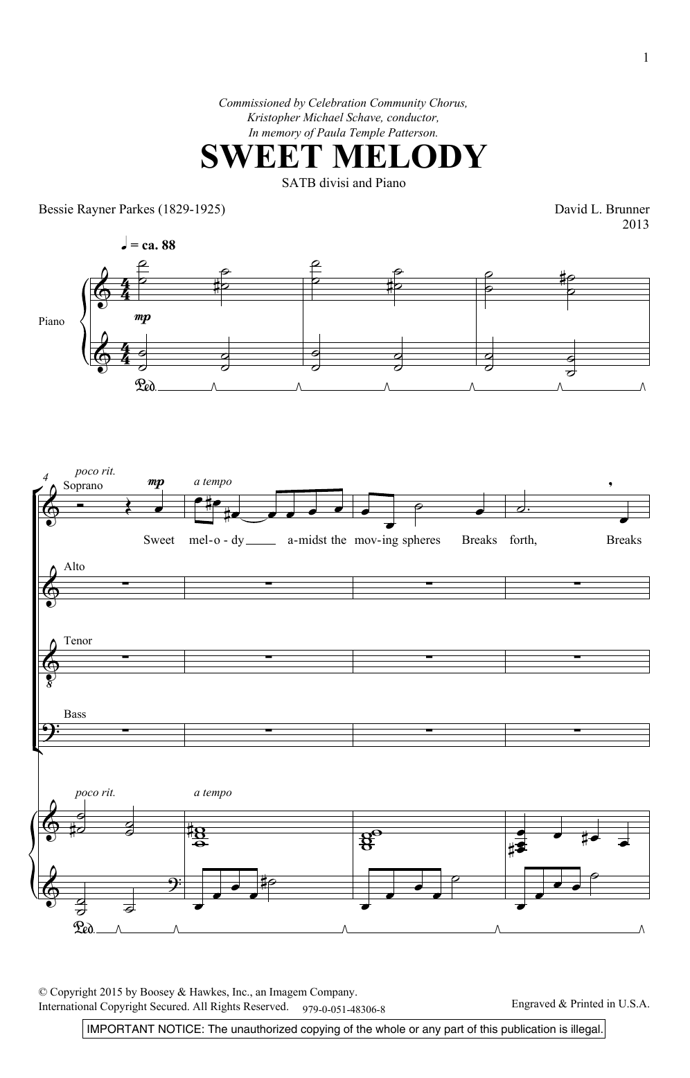 David Brunner Sweet Melody Sheet Music Notes & Chords for SATB Choir - Download or Print PDF