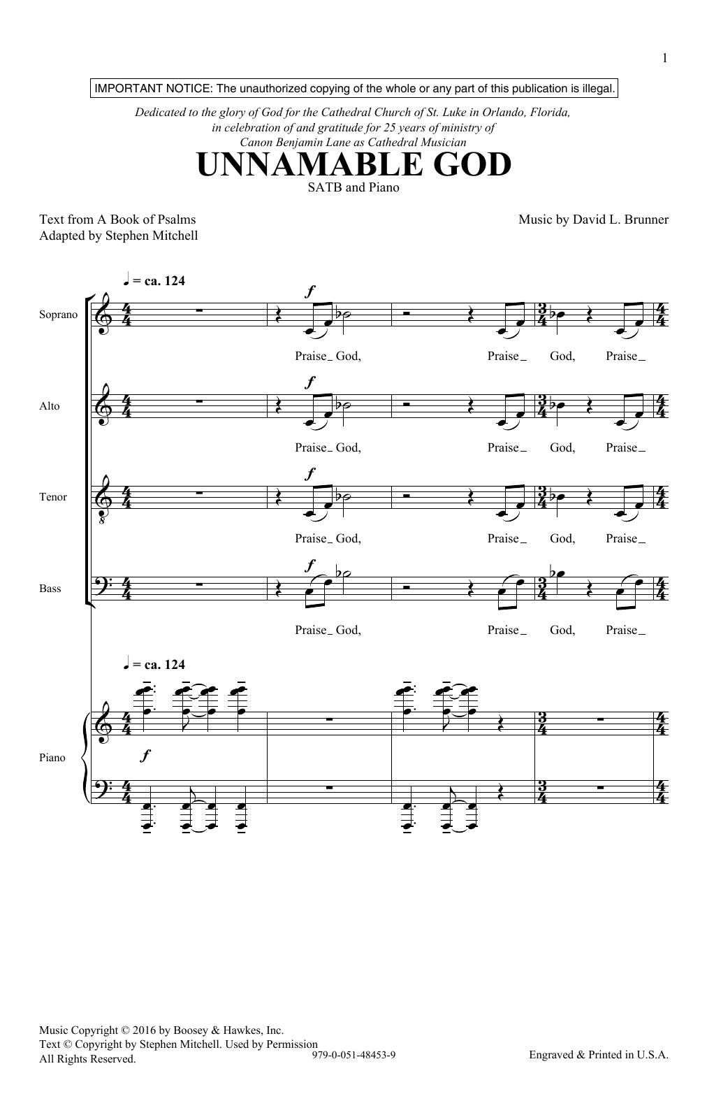 David Brunner Unnamable God Sheet Music Notes & Chords for SATB - Download or Print PDF