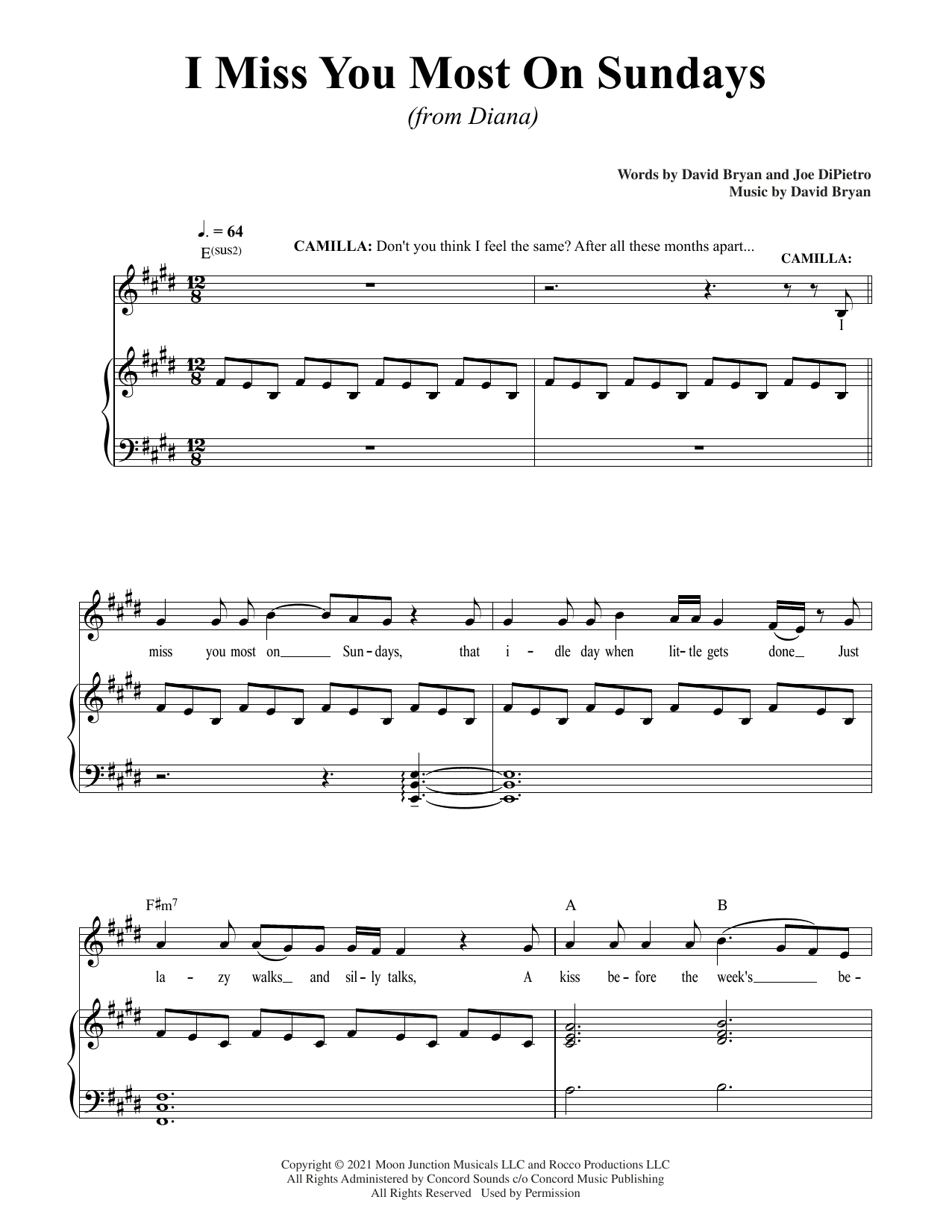 David Bryan & Joe DiPietro I Miss You Most On Sundays (from Diana) Sheet Music Notes & Chords for Piano & Vocal - Download or Print PDF