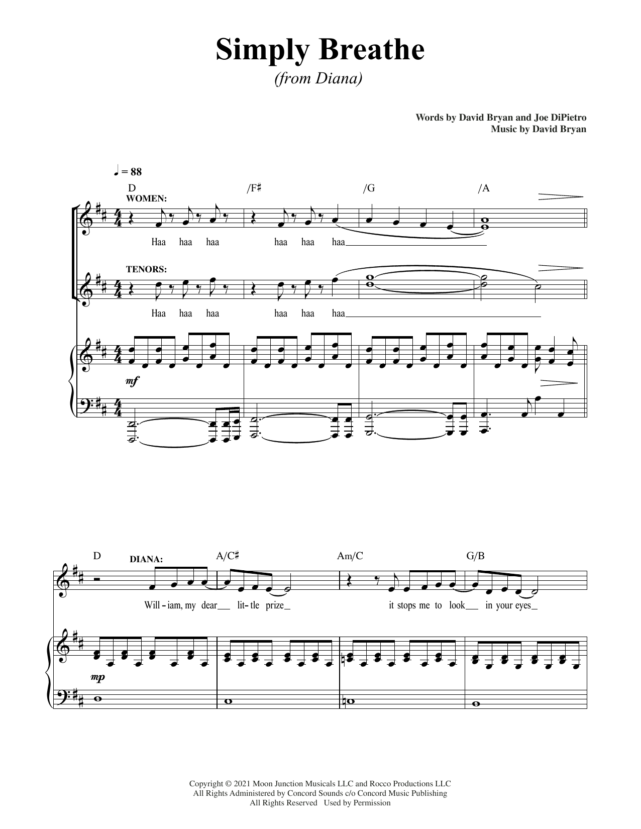 David Bryan & Joe DiPietro Simply Breathe (from Diana) Sheet Music Notes & Chords for Piano & Vocal - Download or Print PDF