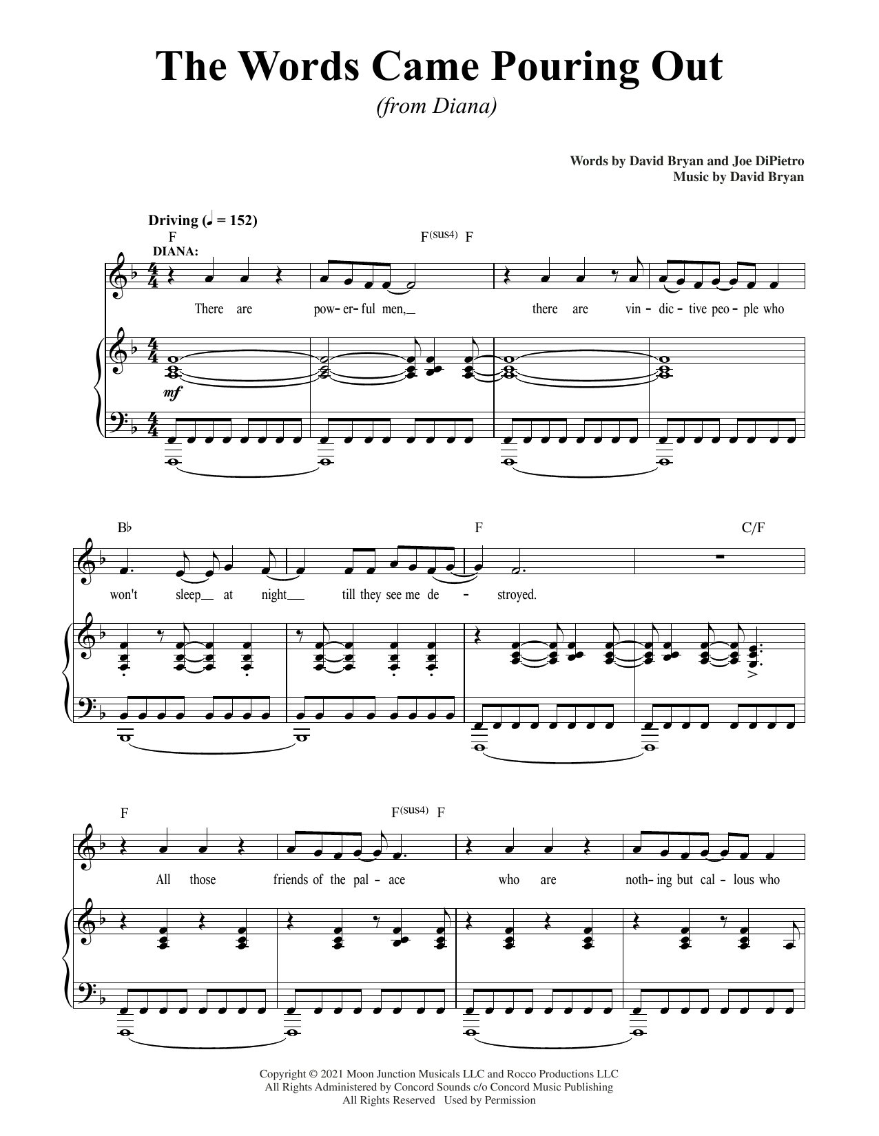 David Bryan & Joe DiPietro The Words Came Pouring Out (from Diana) Sheet Music Notes & Chords for Piano & Vocal - Download or Print PDF