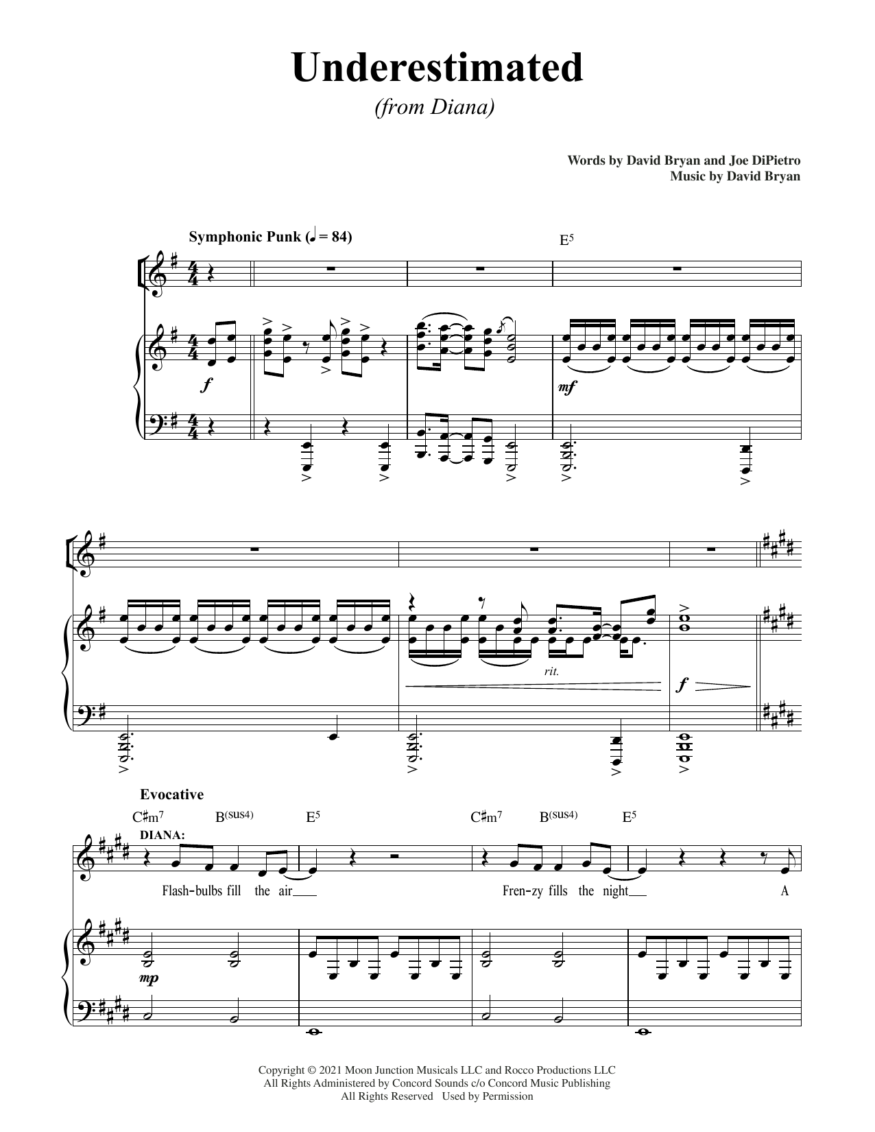 David Bryan & Joe DiPietro Underestimated (from Diana) Sheet Music Notes & Chords for Piano & Vocal - Download or Print PDF