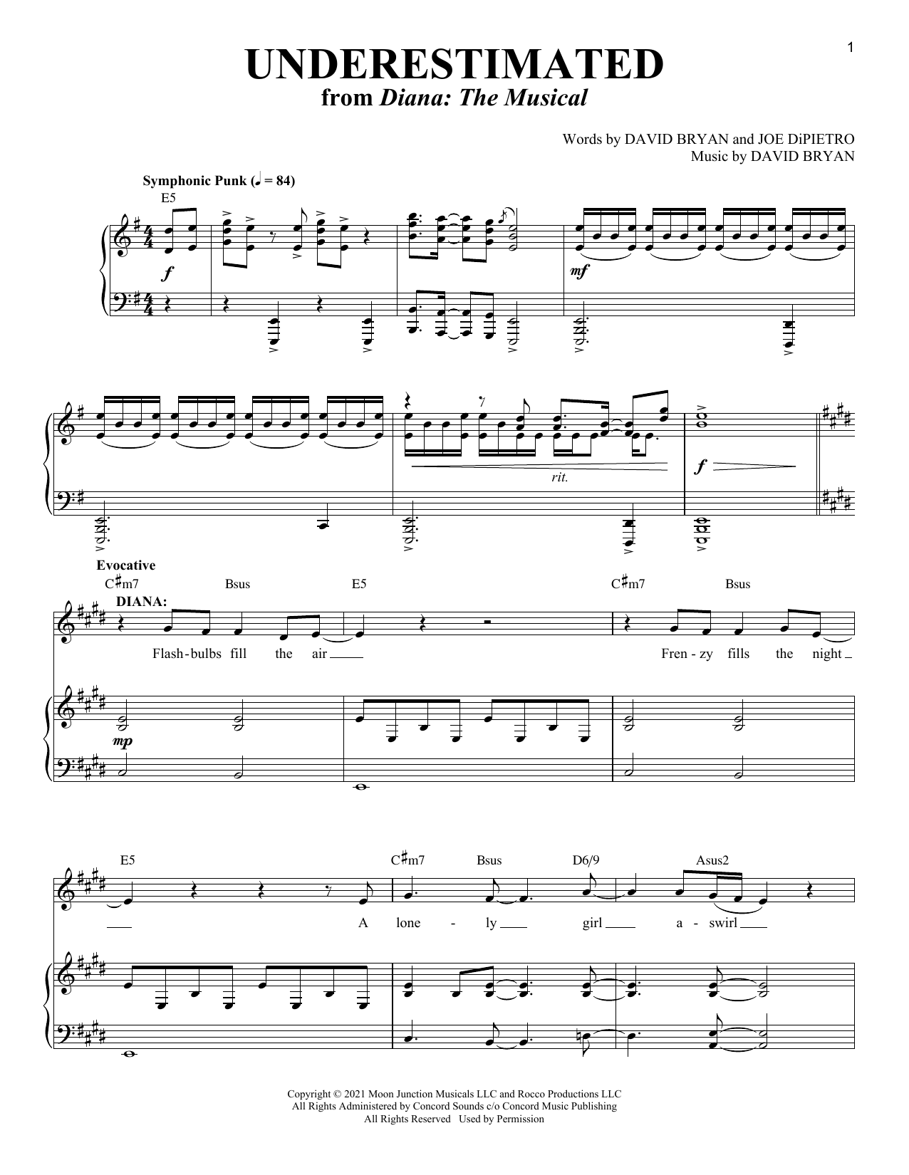 David Bryan & Joe DiPietro Underestimated (from Diana: The Musical) Sheet Music Notes & Chords for Piano & Vocal - Download or Print PDF