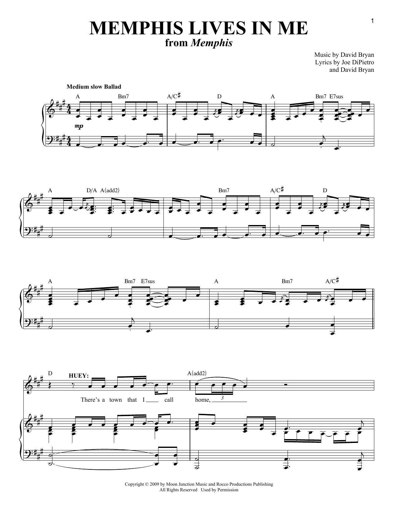 David Bryan Memphis Lives In Me Sheet Music Notes & Chords for Piano & Vocal - Download or Print PDF
