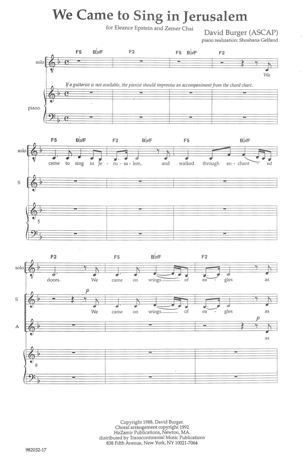 David Burger We Came To Sing In Jerusalem Sheet Music Notes & Chords for SATB Choir - Download or Print PDF