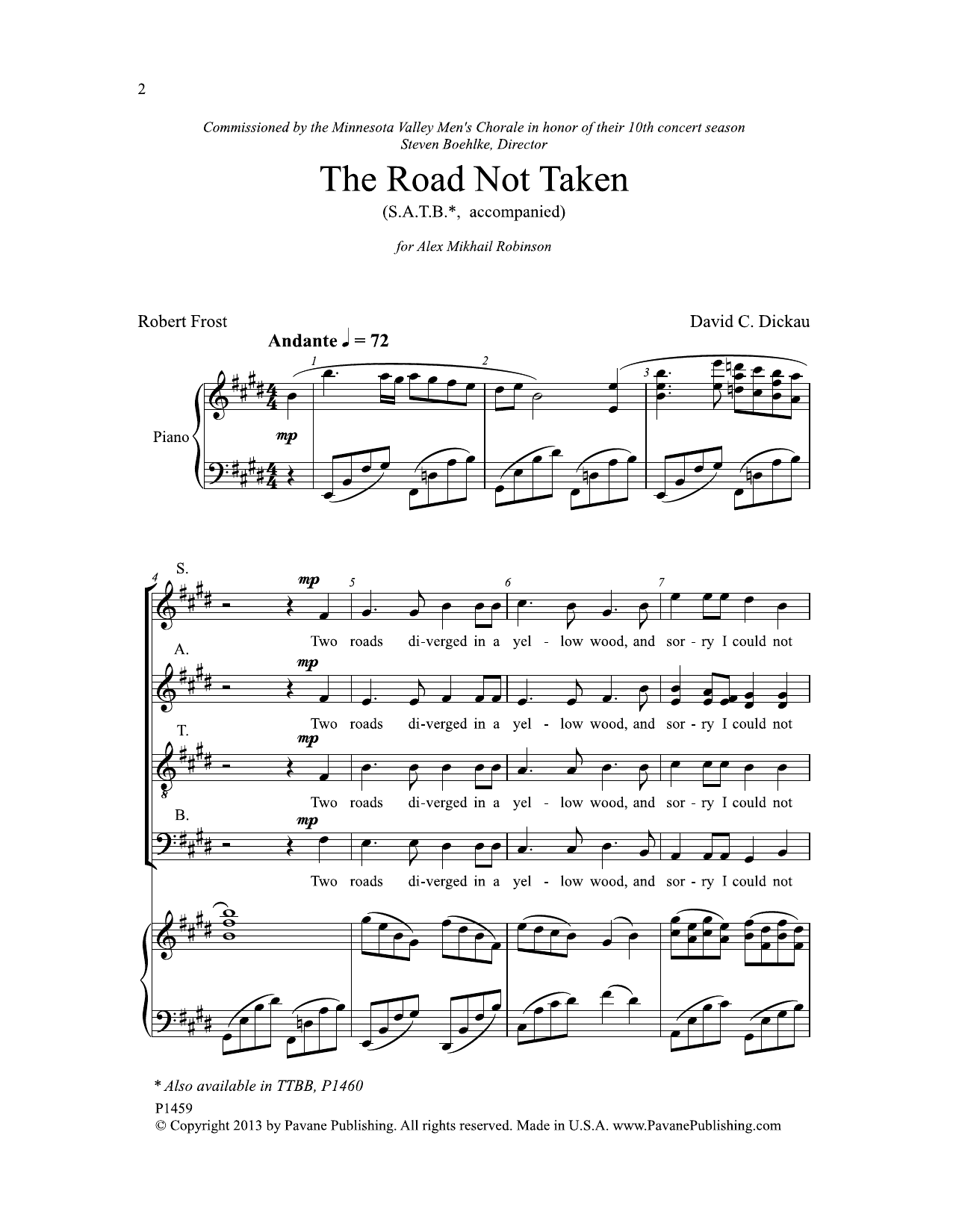 David C. Dickau The Road Not Taken Sheet Music Notes & Chords for Choral - Download or Print PDF