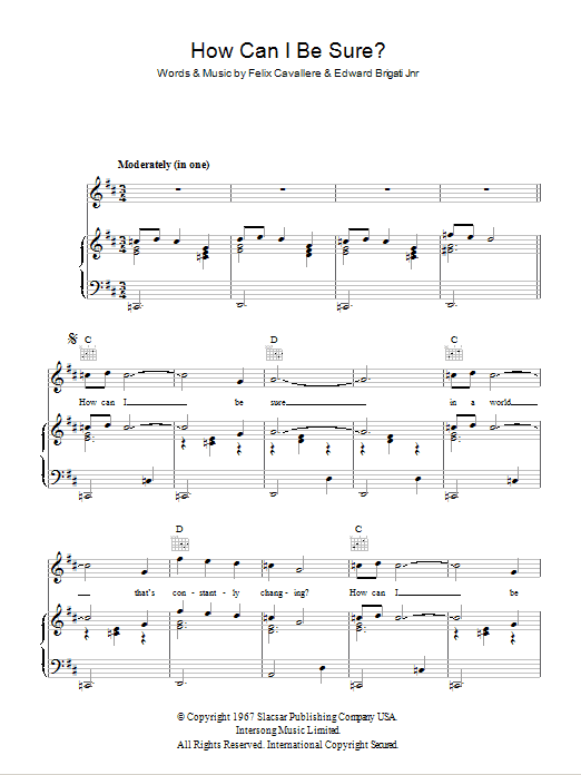 David Cassidy How Can I Be Sure Sheet Music Notes & Chords for Piano, Vocal & Guitar (Right-Hand Melody) - Download or Print PDF