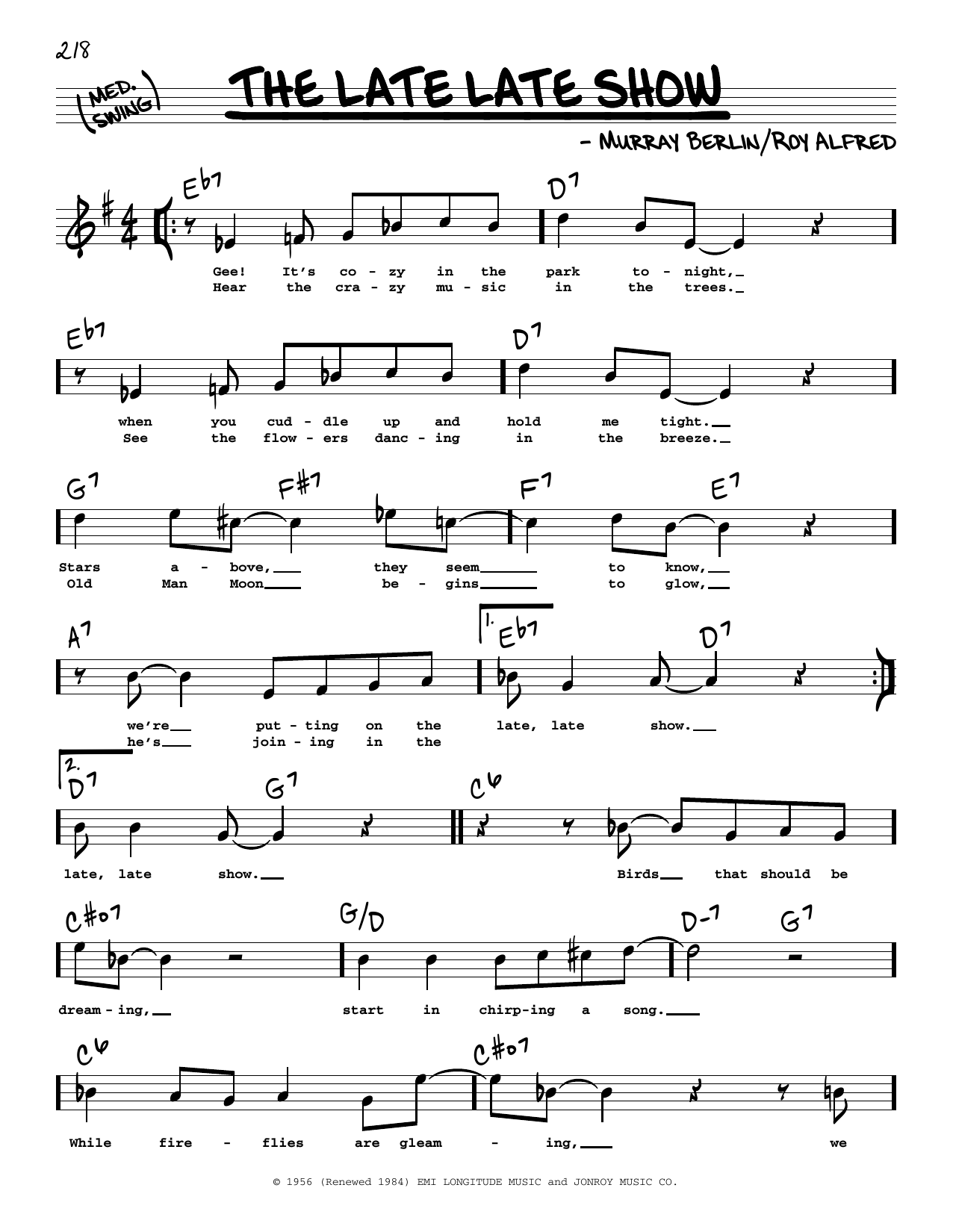 David Cavanaugh The Late Late Show (High Voice) Sheet Music Notes & Chords for Real Book – Melody, Lyrics & Chords - Download or Print PDF