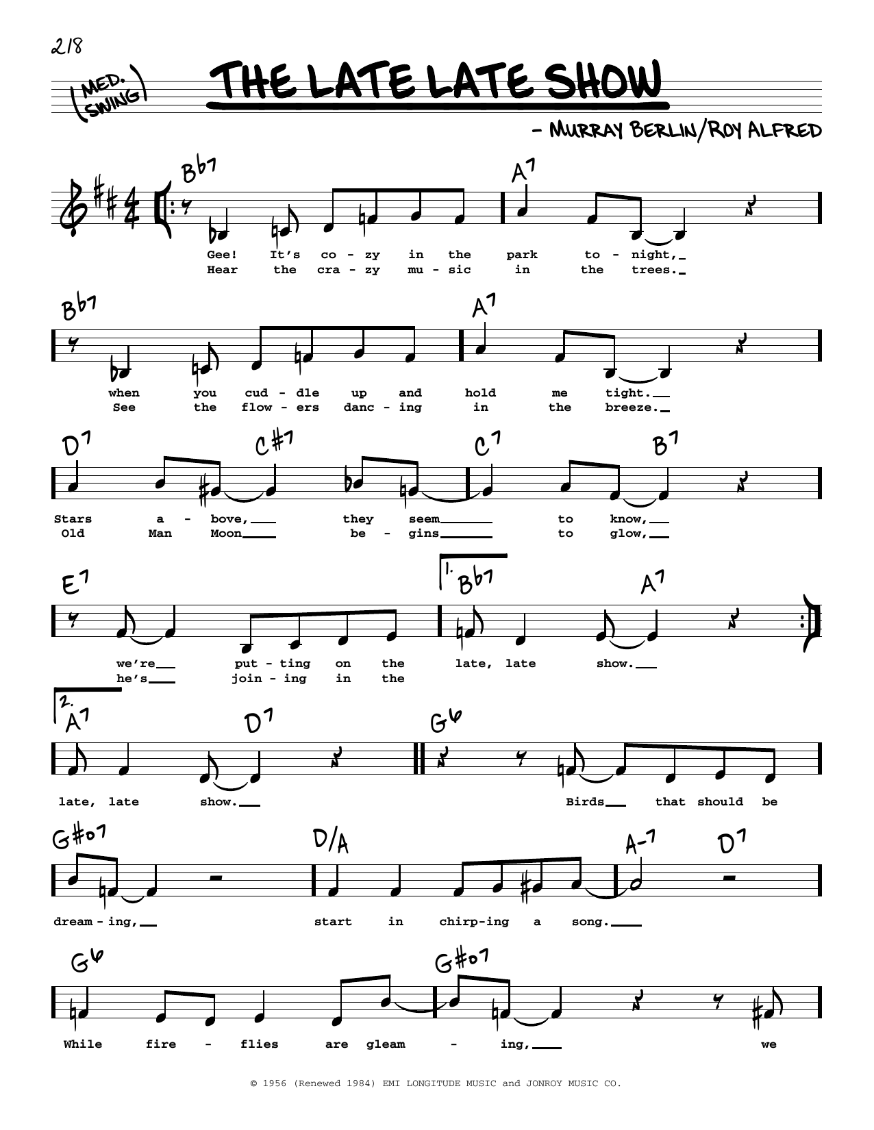 David Cavanaugh The Late Late Show (Low Voice) Sheet Music Notes & Chords for Real Book – Melody, Lyrics & Chords - Download or Print PDF