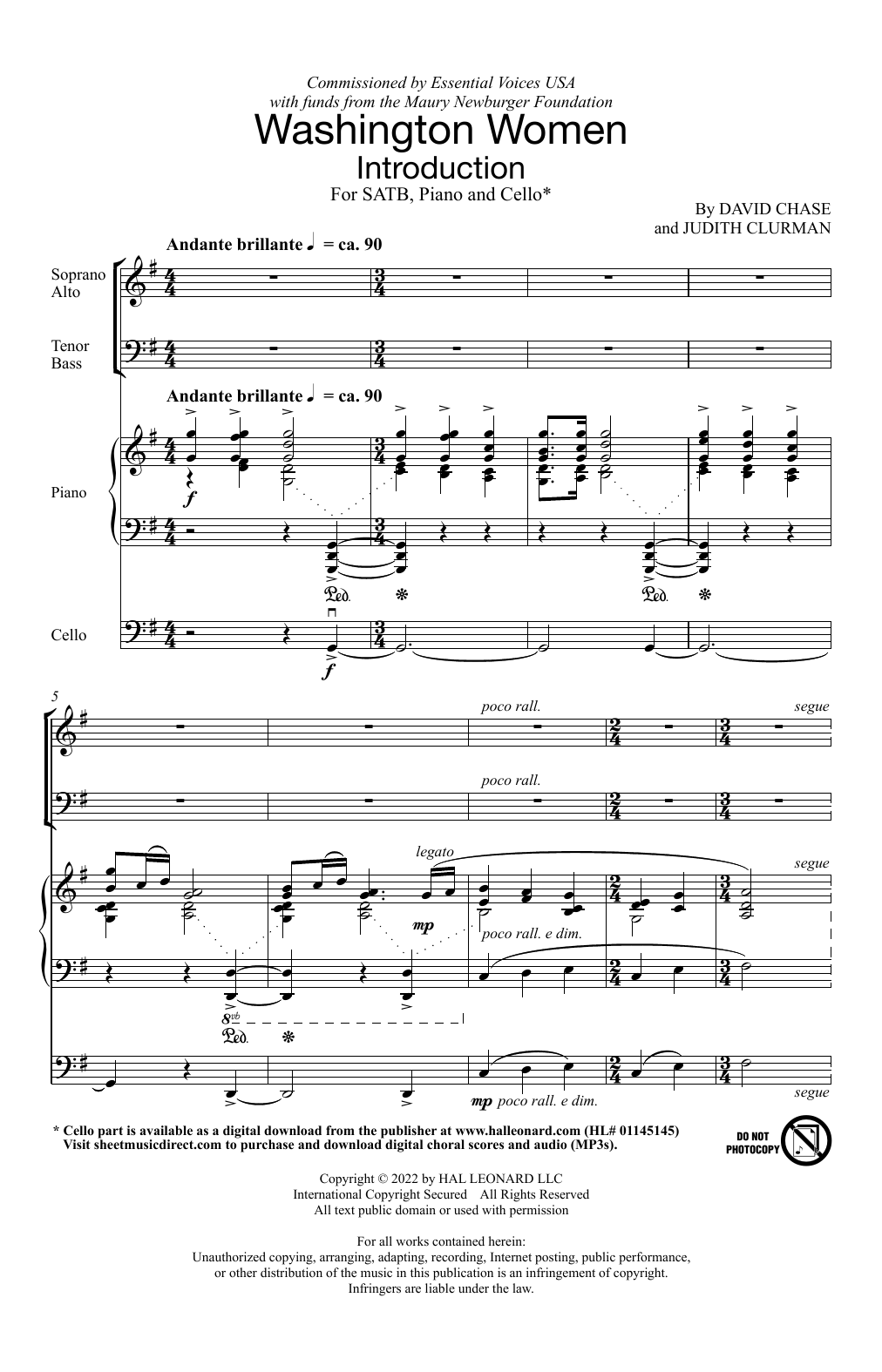 David Chase & Judith Clurman Washington Women Sheet Music Notes & Chords for SATB Choir - Download or Print PDF