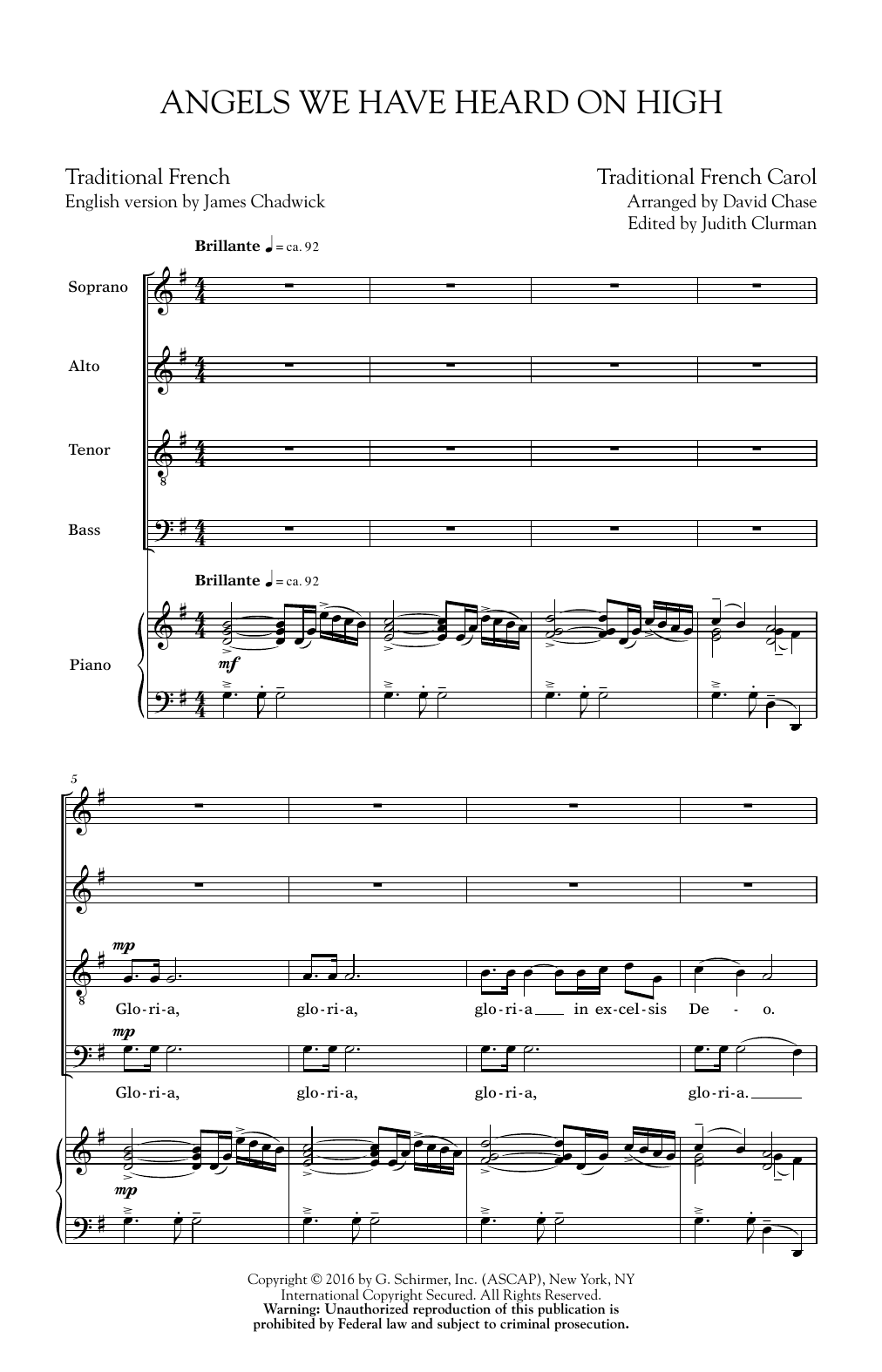 Traditional Carol Angels We Have Heard On High (arr. David Chase) Sheet Music Notes & Chords for SATB - Download or Print PDF