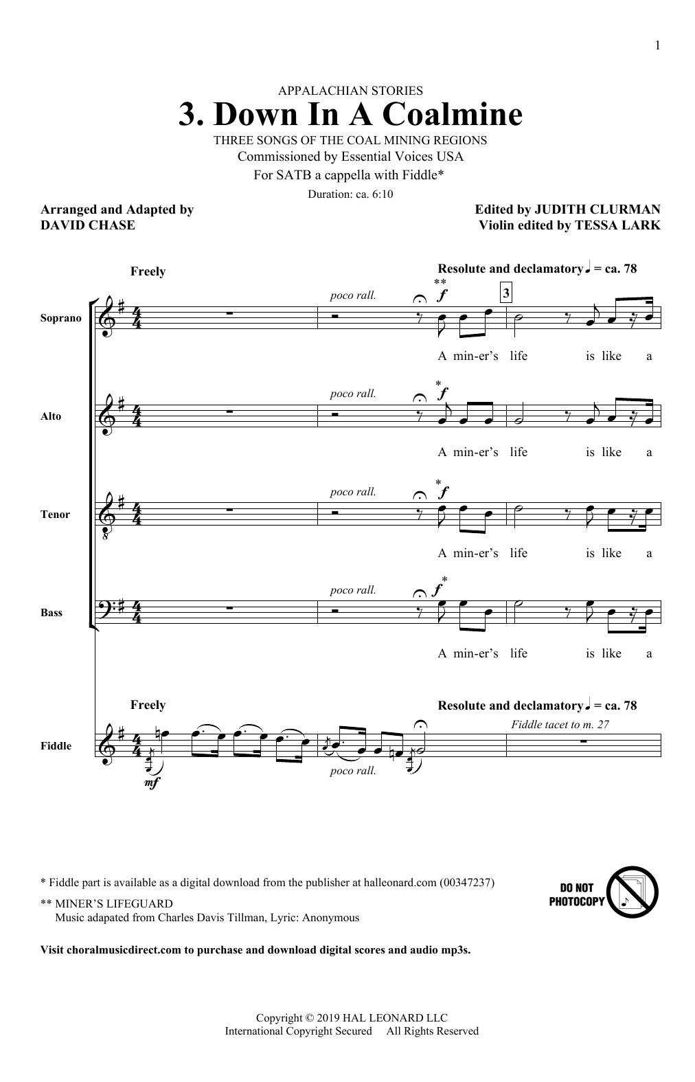 David Chase Down In A Coalmine (No. 3 from Appalachian Stories) Sheet Music Notes & Chords for SATB Choir - Download or Print PDF