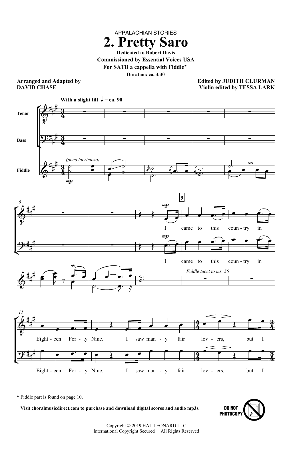 David Chase Pretty Saro (No. 2 from Appalachian Stories) Sheet Music Notes & Chords for SATB Choir - Download or Print PDF