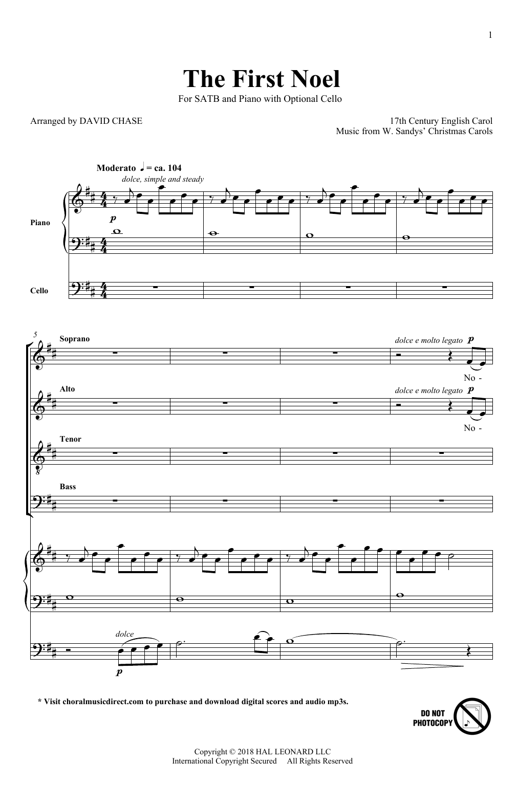 David Chase The First Noel Sheet Music Notes & Chords for SATB - Download or Print PDF