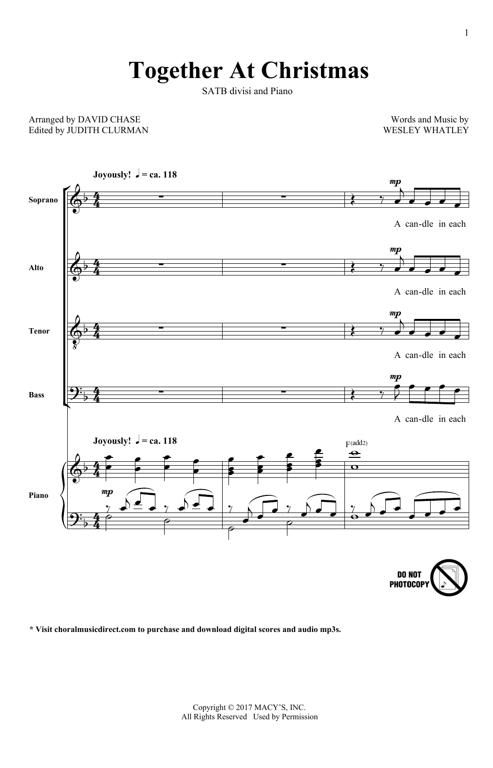 David Chase Together At Christmas Sheet Music Notes & Chords for SATB - Download or Print PDF