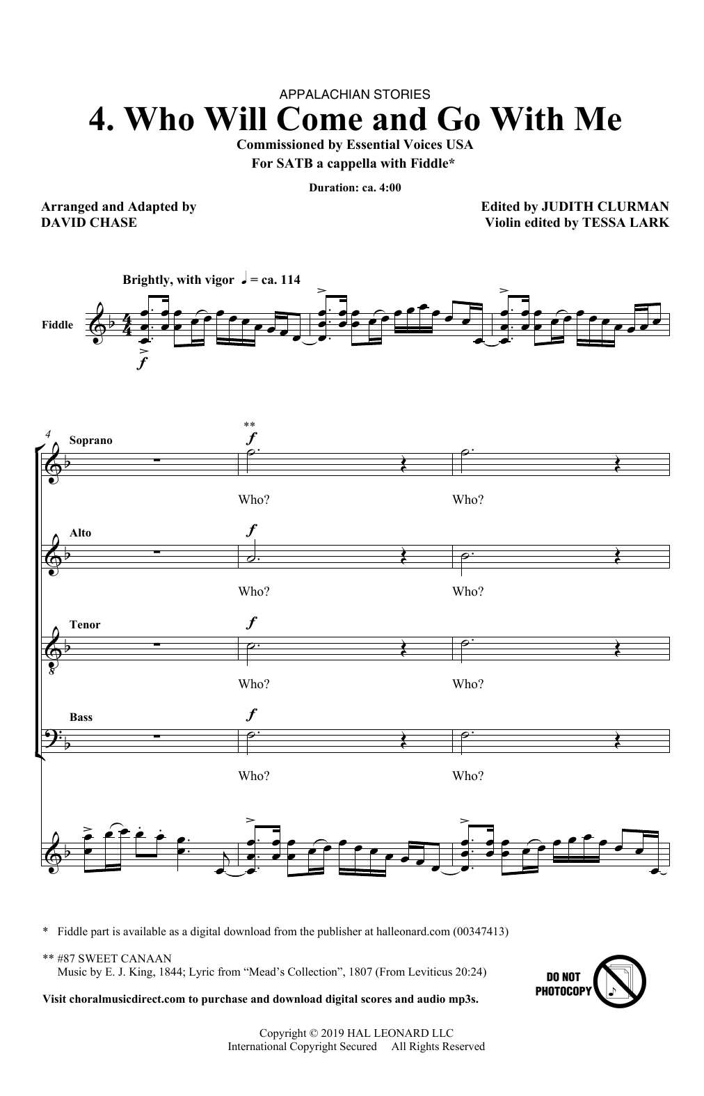 David Chase Who Will Come And Go With Me (No. 4 from Appalachian Stories) Sheet Music Notes & Chords for SATB Choir - Download or Print PDF
