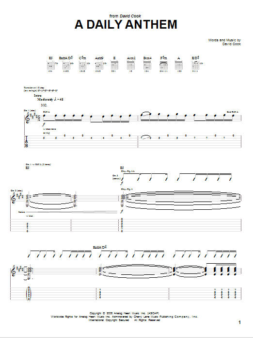 David Cook A Daily Anthem Sheet Music Notes & Chords for Guitar Tab - Download or Print PDF