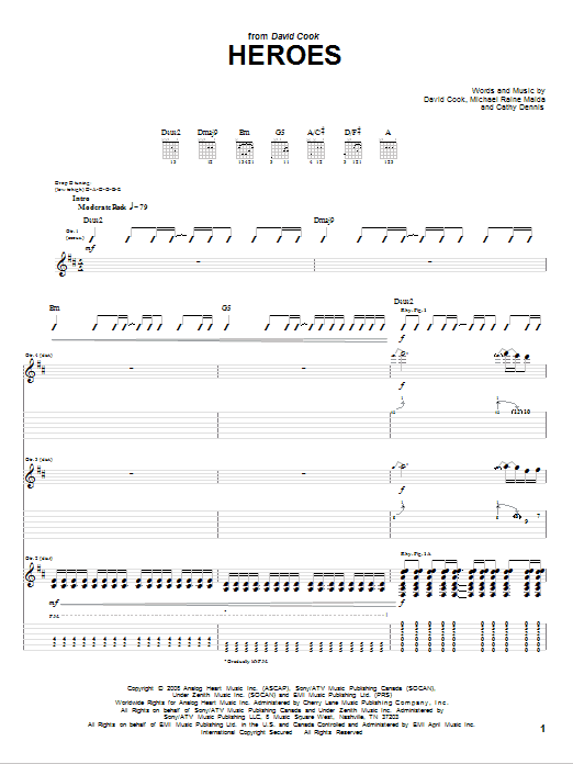 David Cook Heroes Sheet Music Notes & Chords for Guitar Tab - Download or Print PDF