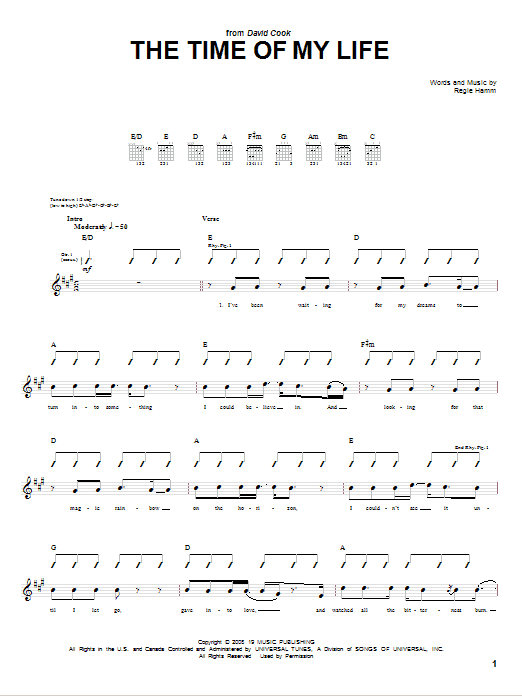 David Cook Time Of My Life Sheet Music Notes & Chords for Guitar Tab - Download or Print PDF