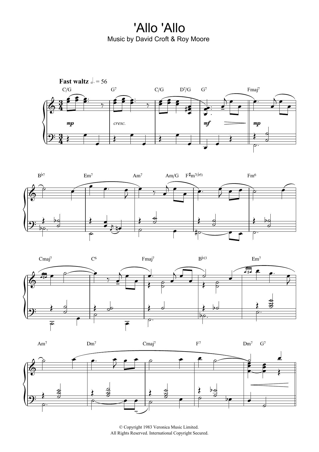 David Croft 'Allo 'Allo Sheet Music Notes & Chords for Piano - Download or Print PDF
