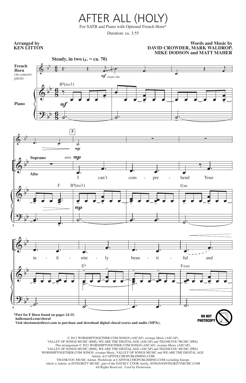 David Crowder After All (Holy) (arr. Ken Litton) Sheet Music Notes & Chords for SATB Choir - Download or Print PDF