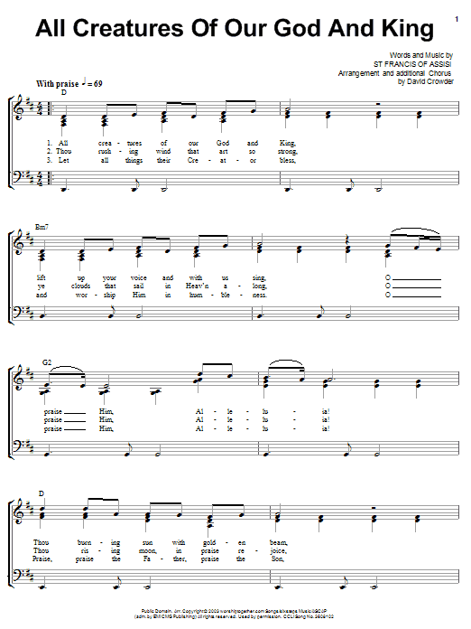 David Crowder All Creatures Of Our God And King Sheet Music Notes & Chords for Piano, Vocal & Guitar (Right-Hand Melody) - Download or Print PDF David Crowder All Creatures Of Our God And King Sheet Music Notes & Chords for Piano, Vocal & Guitar (Right-Hand Melody) - Download or Print PDF