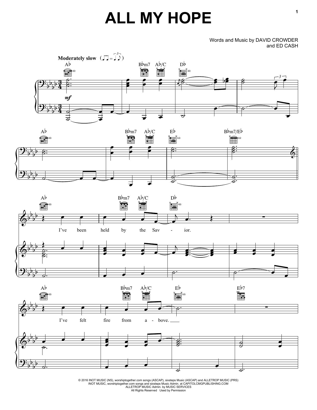 David Crowder All My Hope Sheet Music Notes & Chords for Piano, Vocal & Guitar (Right-Hand Melody) - Download or Print PDF