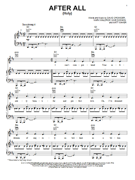 David Crowder Band After All (Holy) Sheet Music Notes & Chords for Piano, Vocal & Guitar (Right-Hand Melody) - Download or Print PDF David Crowder Band After All (Holy) Sheet Music Notes & Chords for Piano, Vocal & Guitar (Right-Hand Melody) - Download or Print PDF