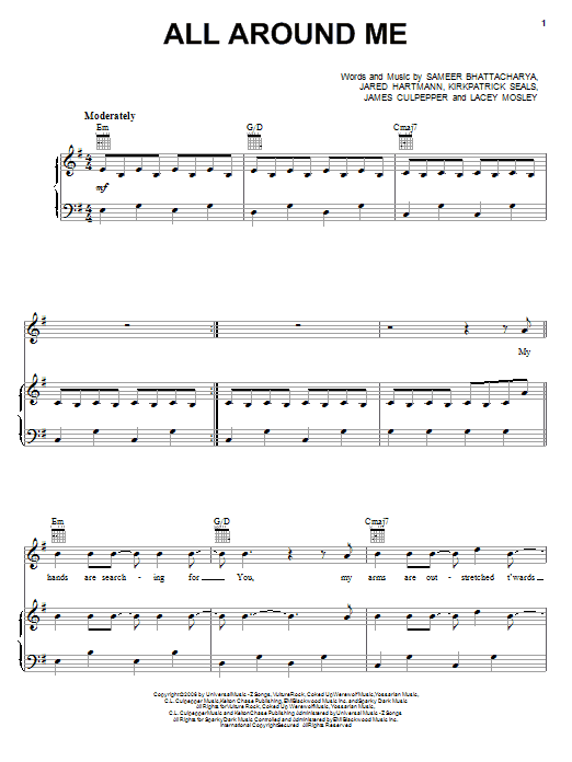 David Crowder Band All Around Me Sheet Music Notes & Chords for Piano, Vocal & Guitar (Right-Hand Melody) - Download or Print PDF