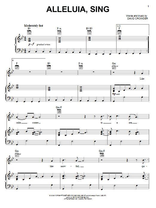 David Crowder Band Alleluia, Sing Sheet Music Notes & Chords for Piano, Vocal & Guitar (Right-Hand Melody) - Download or Print PDF David Crowder Band Alleluia, Sing Sheet Music Notes & Chords for Piano, Vocal & Guitar (Right-Hand Melody) - Download or Print PDF