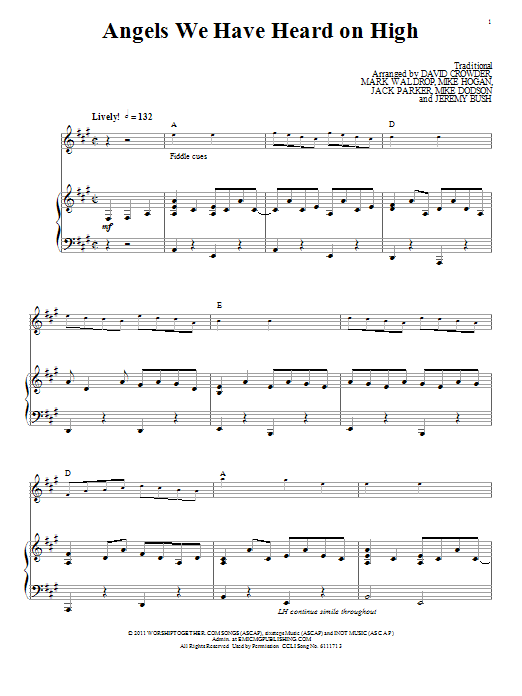David Crowder Band Angels We Have Heard On High Sheet Music Notes & Chords for Piano, Vocal & Guitar (Right-Hand Melody) - Download or Print PDF