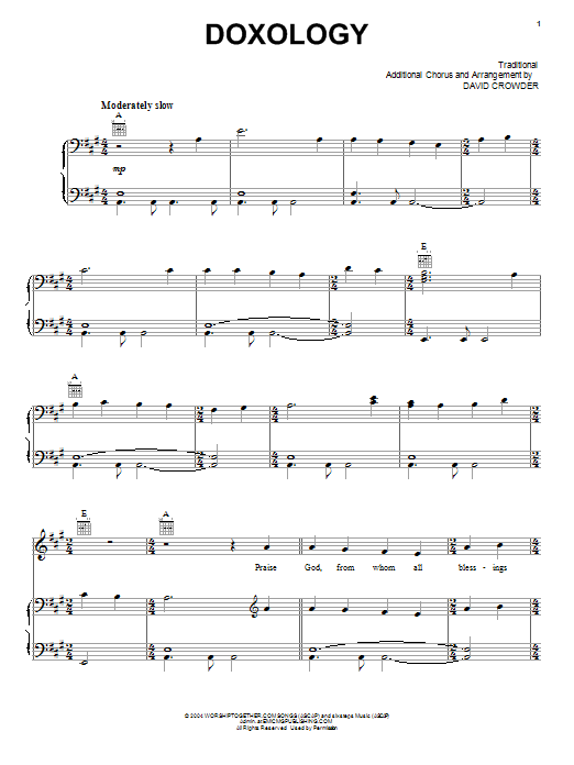 David Crowder Band Doxology Sheet Music Notes & Chords for Piano, Vocal & Guitar (Right-Hand Melody) - Download or Print PDF David Crowder Band Doxology Sheet Music Notes & Chords for Piano, Vocal & Guitar (Right-Hand Melody) - Download or Print PDF