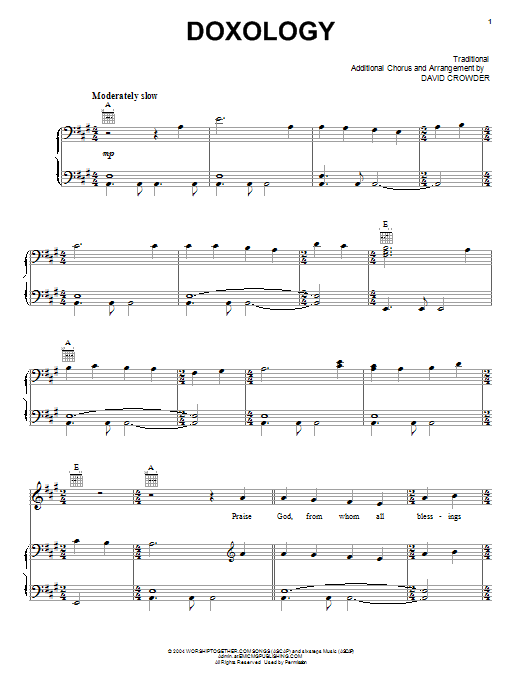 David Crowder Band Doxology Sheet Music Notes & Chords for Piano, Vocal & Guitar (Right-Hand Melody) - Download or Print PDF