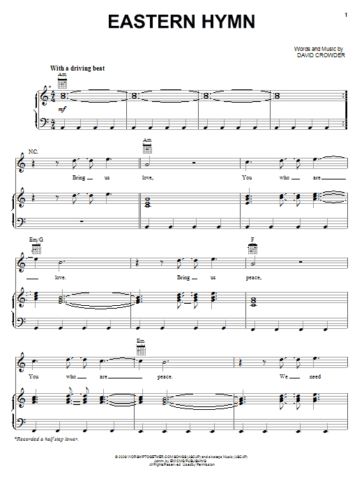 David Crowder Band Eastern Hymn Sheet Music Notes & Chords for Piano, Vocal & Guitar (Right-Hand Melody) - Download or Print PDF David Crowder Band Eastern Hymn Sheet Music Notes & Chords for Piano, Vocal & Guitar (Right-Hand Melody) - Download or Print PDF