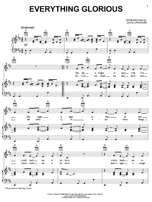 David Crowder Band Everything Glorious Sheet Music Notes & Chords for Easy Guitar Tab - Download or Print PDF