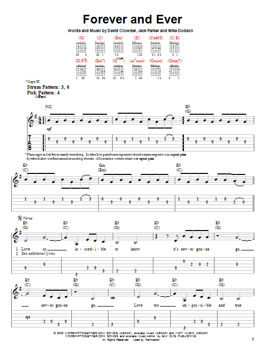 David Crowder Band Forever And Ever Sheet Music Notes & Chords for Easy Guitar Tab - Download or Print PDF David Crowder Band Forever And Ever Sheet Music Notes & Chords for Easy Guitar Tab - Download or Print PDF