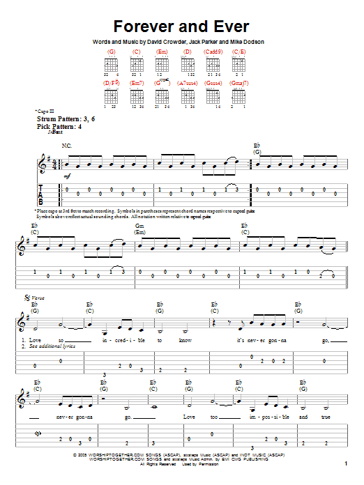 David Crowder Band Forever And Ever Sheet Music Notes & Chords for Easy Guitar Tab - Download or Print PDF