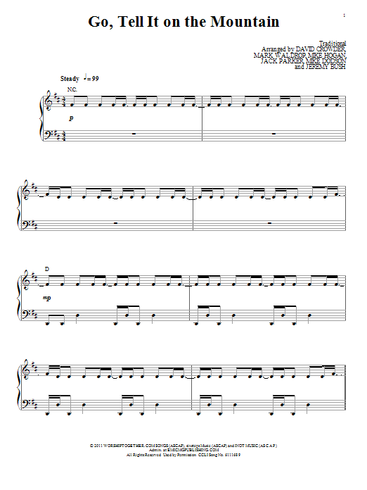 David Crowder Band Go Tell It On The Mountain Sheet Music Notes & Chords for Piano, Vocal & Guitar (Right-Hand Melody) - Download or Print PDF