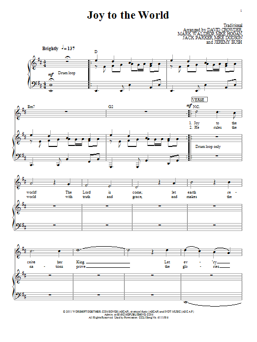 David Crowder Band Joy To The World Sheet Music Notes & Chords for Piano, Vocal & Guitar (Right-Hand Melody) - Download or Print PDF