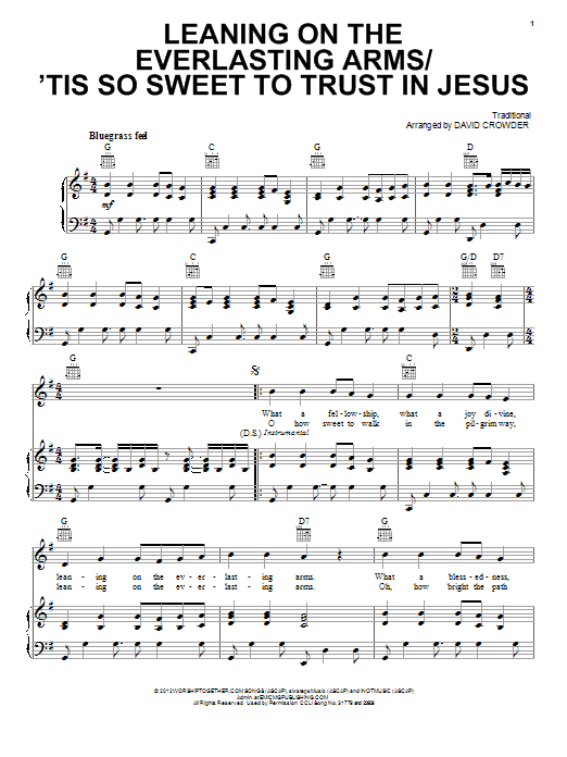 David Crowder Band Leaning On The Everlasting Arms / 'Tis So Sweet To Trust In Jesus Sheet Music Notes & Chords for Piano, Vocal & Guitar (Right-Hand Melody) - Download or Print PDF