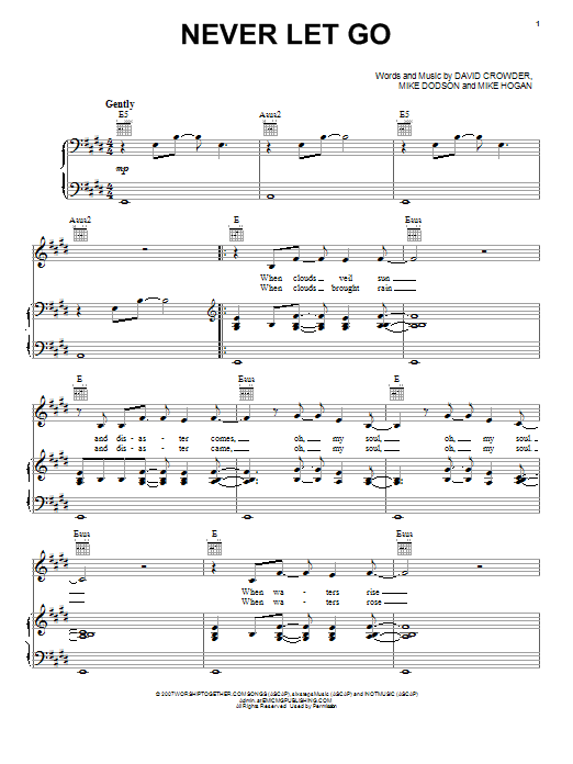 David Crowder Band Never Let Go Sheet Music Notes & Chords for Piano, Vocal & Guitar (Right-Hand Melody) - Download or Print PDF David Crowder Band Never Let Go Sheet Music Notes & Chords for Piano, Vocal & Guitar (Right-Hand Melody) - Download or Print PDF
