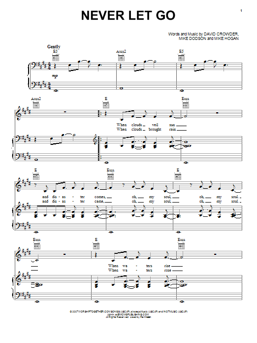 David Crowder Band Never Let Go Sheet Music Notes & Chords for Piano, Vocal & Guitar (Right-Hand Melody) - Download or Print PDF