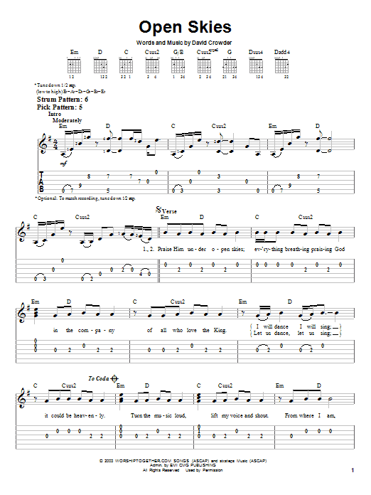 David Crowder Band Open Skies Sheet Music Notes & Chords for Easy Piano - Download or Print PDF